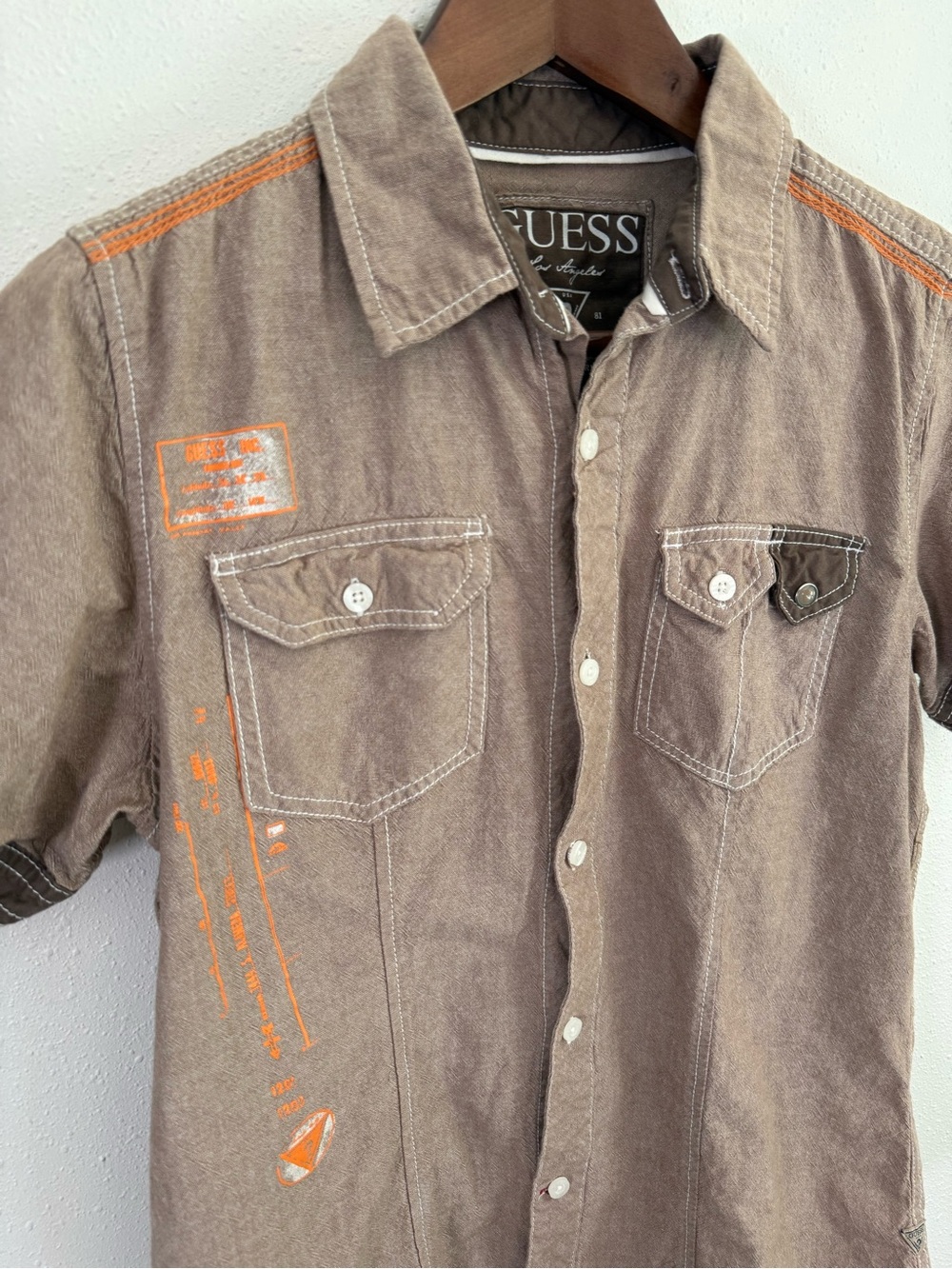 Guess Los Angeles Sweet Smart Y2K Graphic Button Front Shirt Unisex XS Brown - Picture 2 of 8